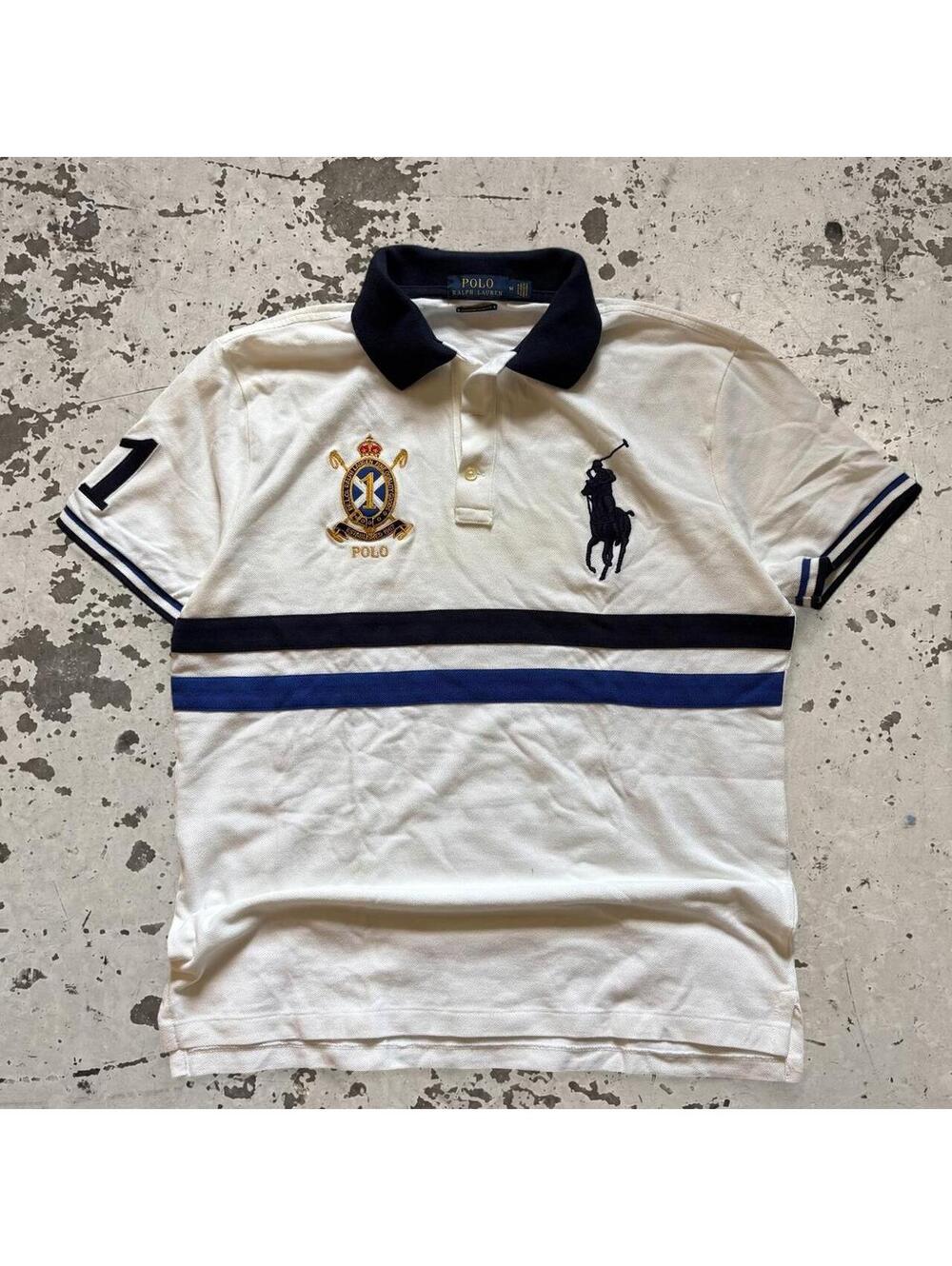 Beautiful vintage striped polo Ralph Lauren yacht clip big pony tee.